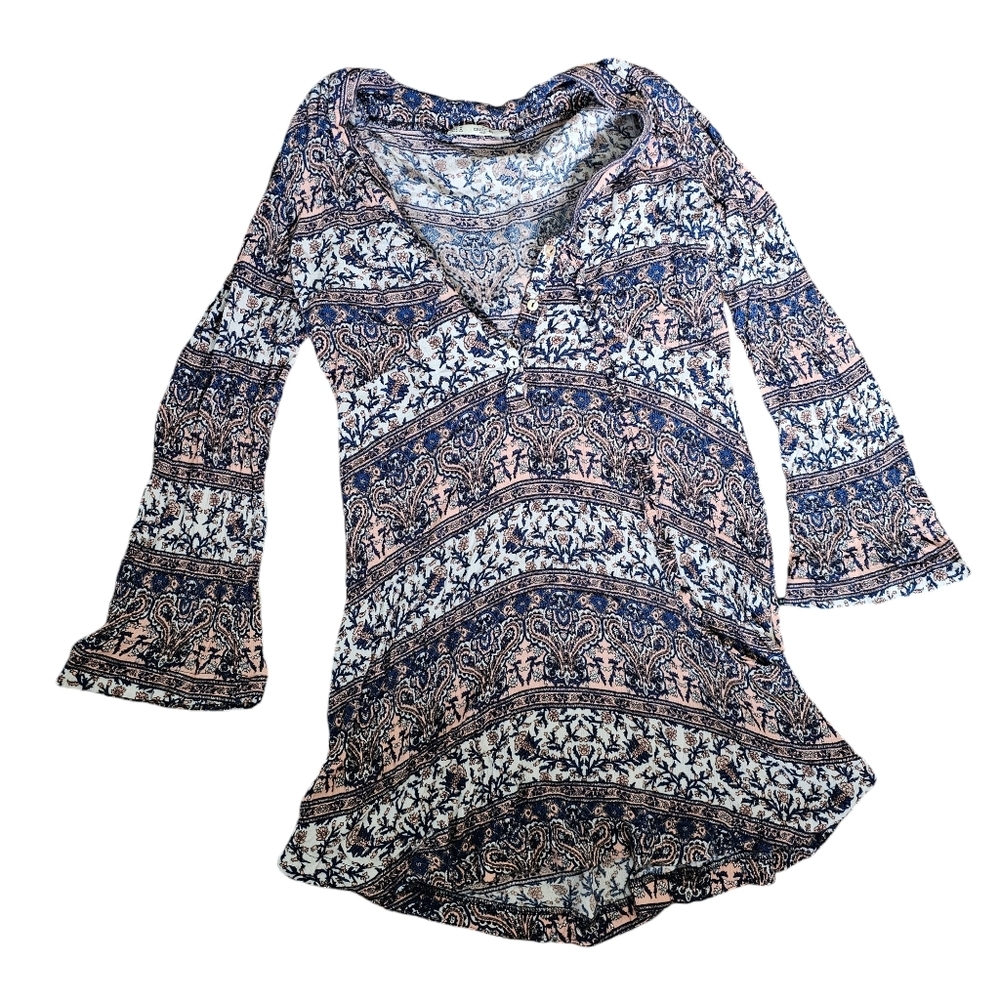 Grifflin Paris boho tunic‎ mini dress pullover deep V neck Medium long sleeve